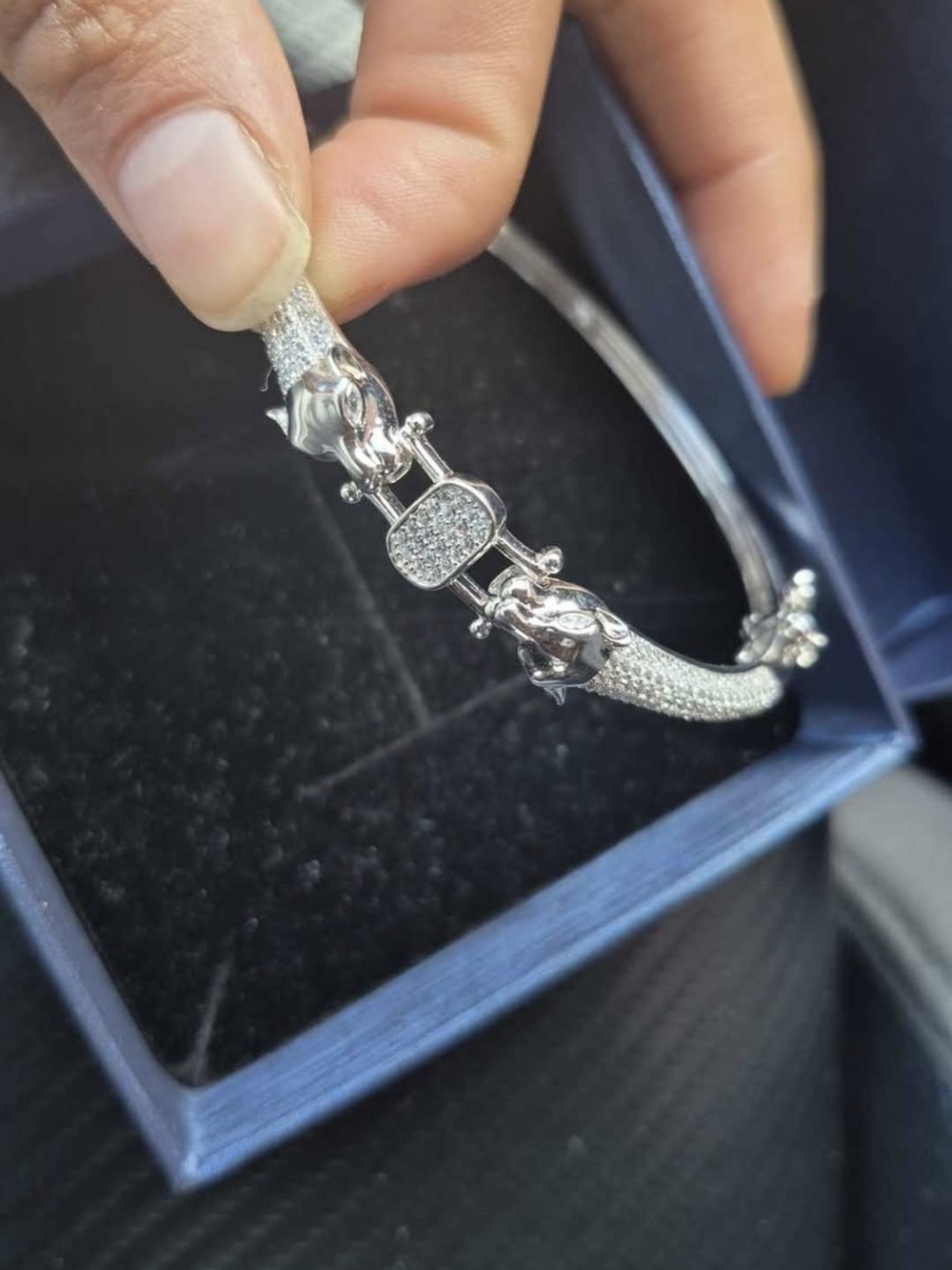 Pavé Silver Crystal Hinged Bracelet - Women Jewelry